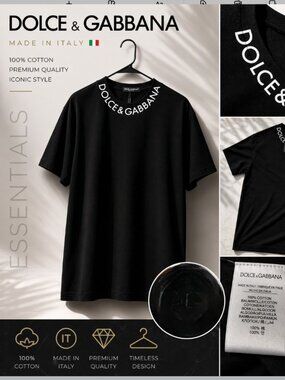 Dolce & Gabbana Black Logo Neck T-Shirt 100% Cotton Italy Designer Tee Size XL